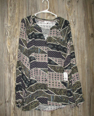 Daily Thread NWT Womens Sz 3x Paisley MIxed Media Patchwork Long Slv Top Boho