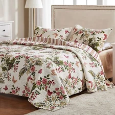 King Quilt Set Butterfly Floral Country Cottage Farmhouse Shabby Chic Boho 3Pc