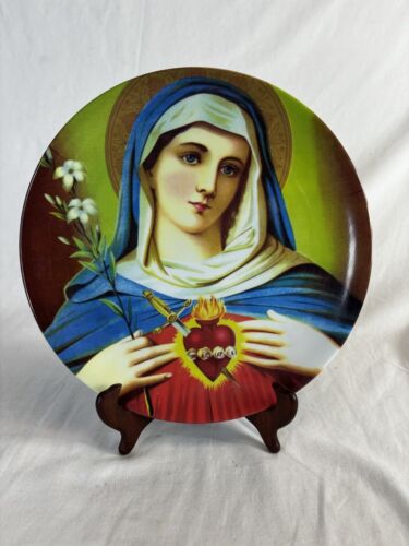 Gibson,Vision of Immaculate Heart of Mary,Plate,Display,Plastic with wood stand