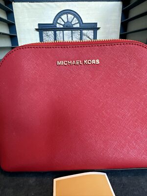 Michael Kors Jet Set Travel Medium Dome Crossbody Bag Saffiano Leather (Red)