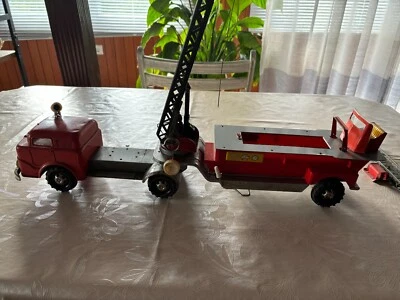 Blechspielzeug, LKW Truck mit Hänger und Ausziehleiter, ca. 70er Jahre, defekt - Bild 1 von 4