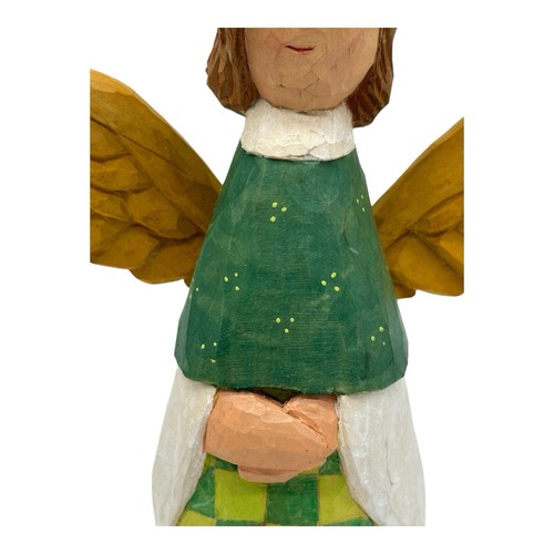 Vintage Angel Figurine Folk Art Hand Carved Hand Painted 9.5” T Signed 2002 - Picture 5 of 13