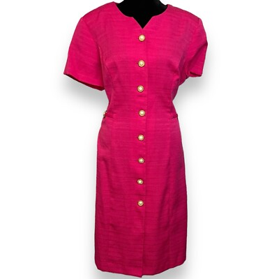 green emerald velvet dress Pink Tweed Scalloped Side Buttons Dress