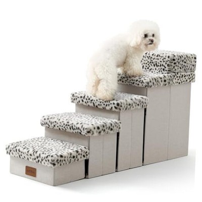 Dog Stairs Dog Steps Dog Ramp for Faux Rabbit hair Leopard 5 Step(39.7x13x21.2)