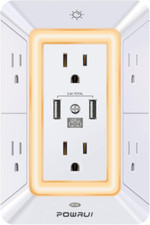 Multi Plug Outlet Surge Protector - POWRUI 6 Extender with 3 USB White