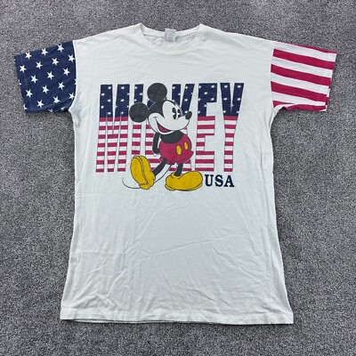 Vintage Mickey Mouse Shirt Mens XL White Red Blue USA Flag Sleeves 4th of July