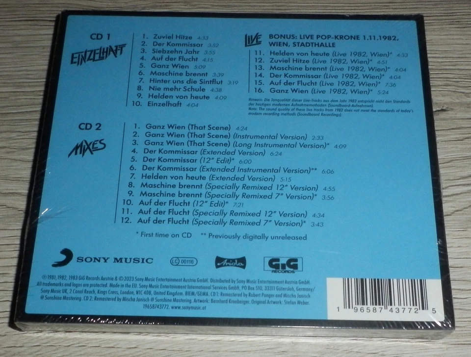 FALCO Einzelhaft 2CD 1982/2023 Deluxe Edition Sony Bonus 12" Mixes Wiener OVP*** - Bild 2 von 2