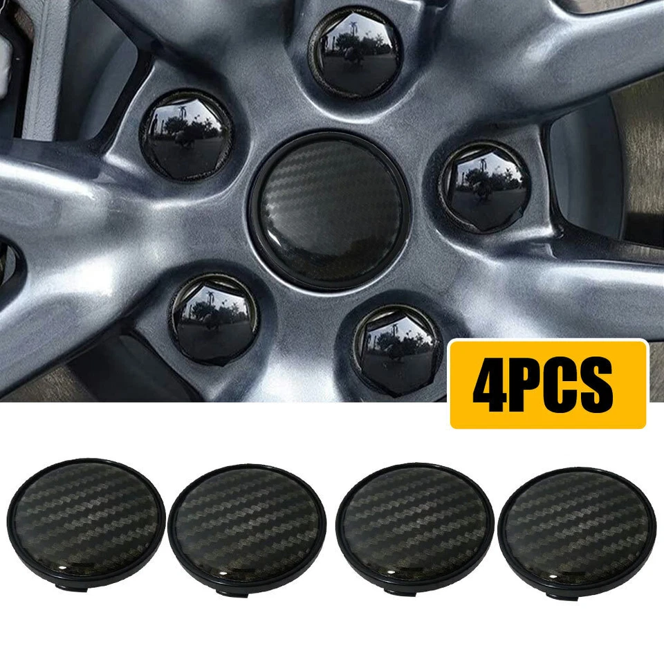 4Pcs Carbon Fiber Wheel Hub Center Covers 60mm Replace Rim Caps Black Universal - Изображение 3 из 4