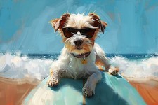 Dog in Sunglasses Surfing Canvas Picture Print Wall Art