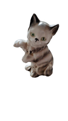 Tabby Katzenfigur, grau gestreift, 8,5 cm, Vintage