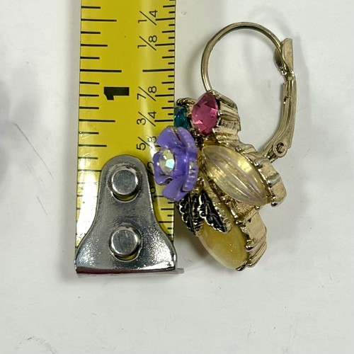 Betsey Johnson Multicolor Rhinestone Pink Blue Gold Tone Lever Back Earrings - Picture 14 of 15