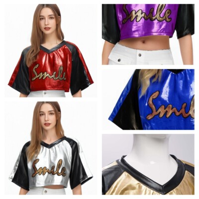 Womens Tees Basic Crop Top Performance T-shirt Pullover Fashion Modern Stage