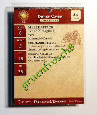  DWARF CAVER  04 U  DEATHKNELL 2005  D&D MINIATUR ROLEPLAYING STATS CARD DDM
