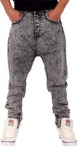Nappy Boy Men's Acid Wash Drop Crotch Tapered Denim Jeans 100% Cotton Streetwear