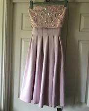 ASOS Pink Sequin Party Dress UK 8 Bandeau Pleated Midi Full Skirt Occasion