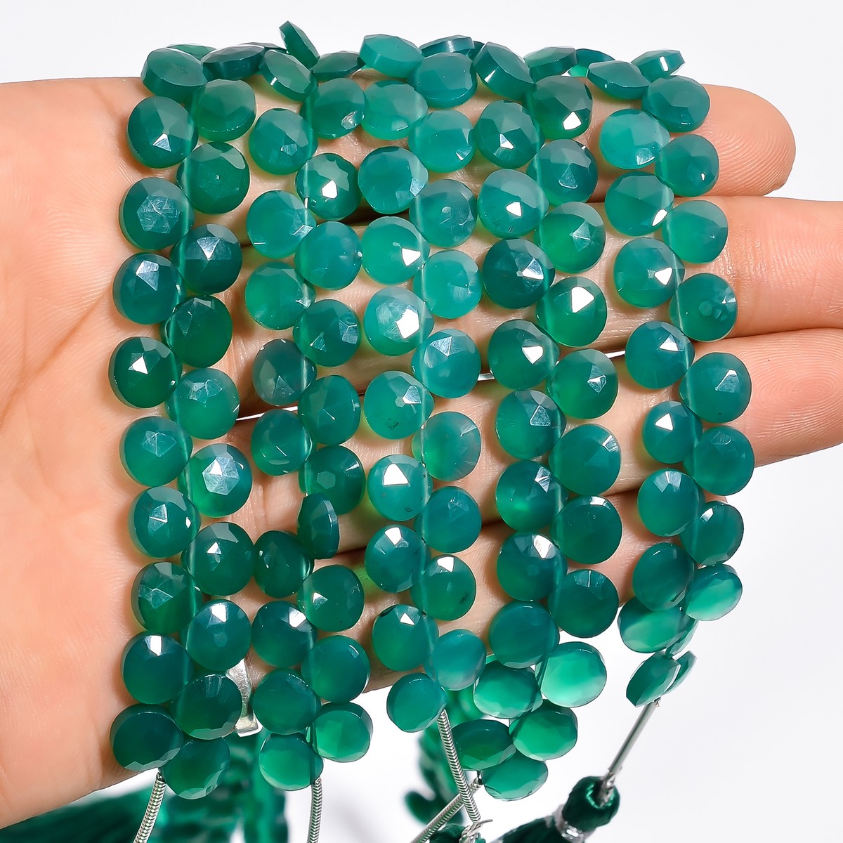 Green Chalcedony Gemstone Heart Faceted Beads 6X6X3 mm Strand 20-25 Pcs  EB-742