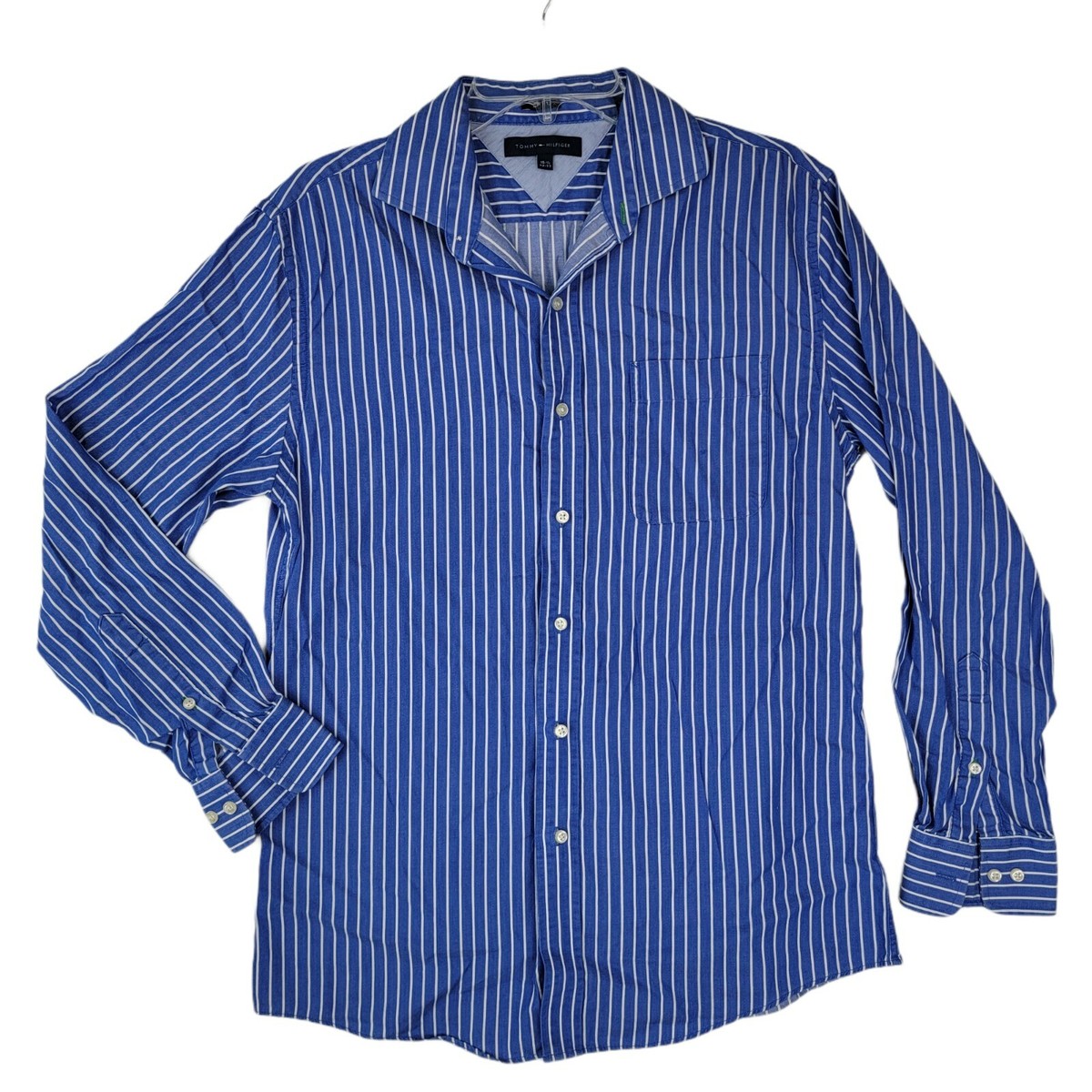 TOMMY HIFIGER Mens Slim Fit 15 1/2 (32-33) Blue Stripe Long Sleeve Shirt |  eBay