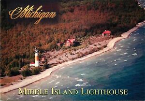 Postcard White Shoal Lighthouse near Beaver Island & Mackinac Bridge Michigan