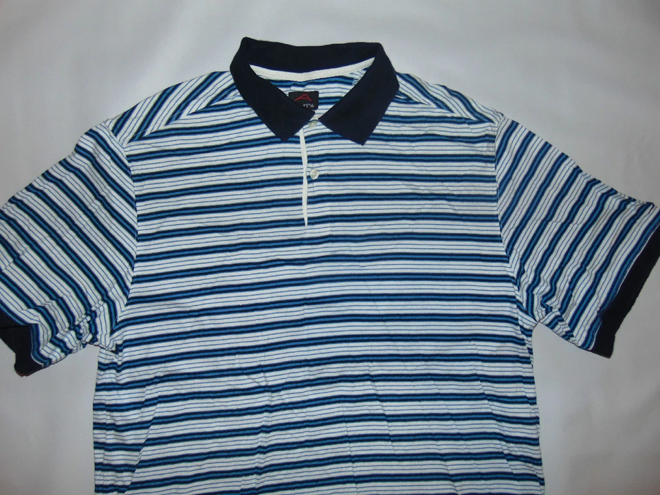 Camisa polo Acuity para hombre manga corta rayas azul blanco talla grande golf golf  Foto 2 de 4