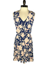 ELIZA J Size 12 A-Line Dress Blue Pink Floral Sleeveless Stretch Knee Length