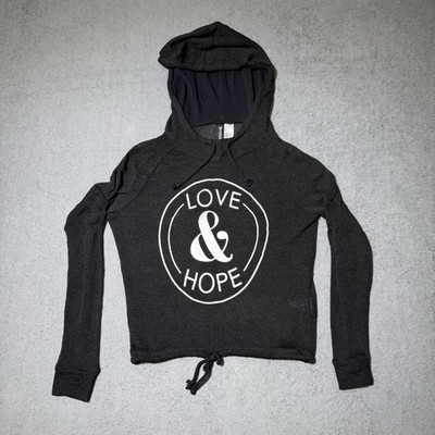 H&M Divided Hoodie XS LOVE & HOPE Sheer Black See-Through Drawstring Hem