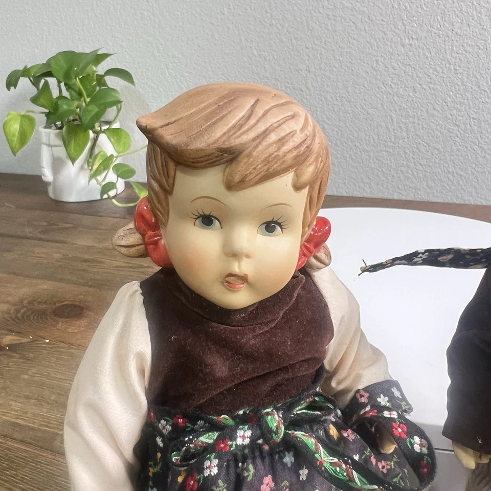 Vintage Hand Painted Bisque Porcelain Alpine Girl and Boy Doll - Image 2 of 4