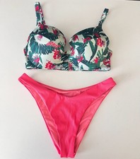 Victoria's Secret Floral Underwire Bikini Set with Ribbed Brazilian Bottom
