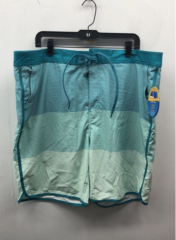 Wave Zone Men's Board Shorts Teal White Striped Colorblock Stretch Sz 42 NWT