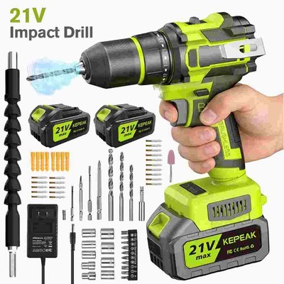 Cordless Brushless Impact Driver Hammer Drill Combo Kit with 2 Battery & Charger