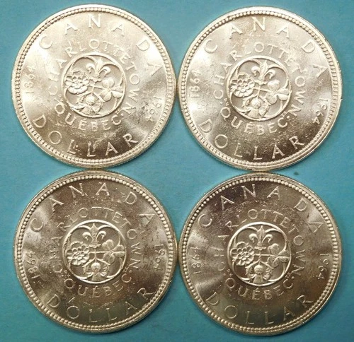 4 - 1964 Canada Silver Dollar - Unc. - get all 4 with 1 bid - 2.4 ounce silver