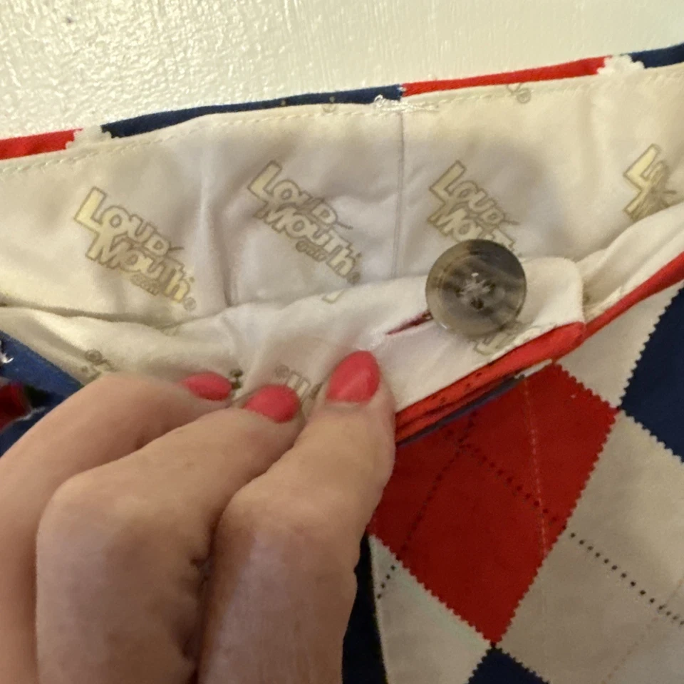 Loudmouth Men’s Golf Shorts Size 44 Blue & Red Diamond Big And Tall - Image 3 of 4