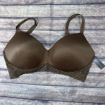 No Boundaries Wireless Bra XXL Brown Latte Lace Trim Molded Cup Comfort NWT