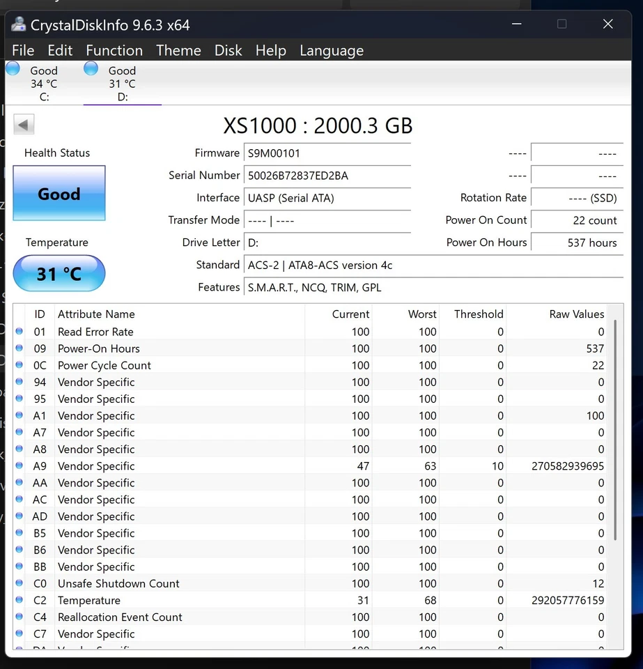 Kingston 2TB XS1000 Black Portable External SSD TESTED! VERY LITTLE USE USB 3.2 - Image 3 of 4