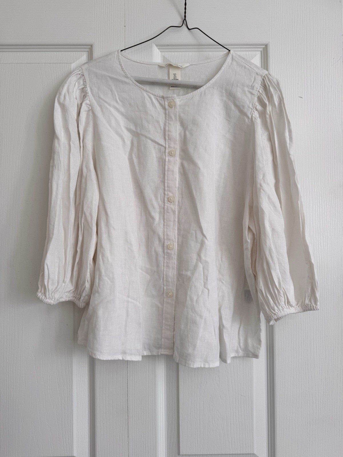 White Button Front Blouse Large Balloon Sleeve Li… - image 2
