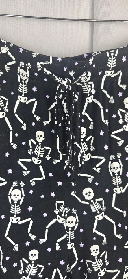 Pantalones Caden Lane Para Mujer 2XL Negro Esqueleto Brillo Halloween Bambú Bolsillos Pijama Foto 2 de 4