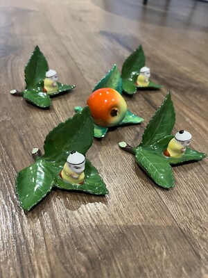 5 x Herend Porzellan Asiatischer Mann auf Blatt und Apfel - Vintage Figur