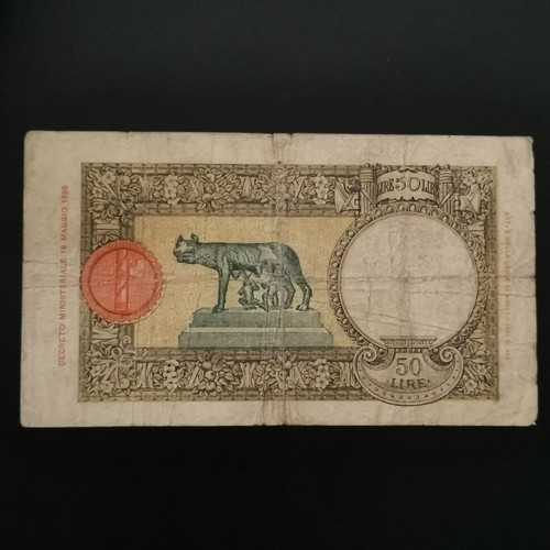 BILLET CIRCULE 50 LIRE 21 OCTOBRE 1938 ITALIE / ITALIA BANKNOTE / DECHIRURE - Foto 2 di 3