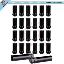 Set of 24 Black M14X1.5 7- Spline Lug Nuts + Keys For Chevrolet Silverado 1500