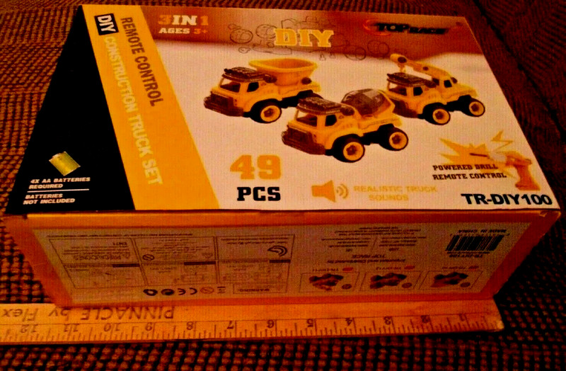 Construction Toy Trucks-Sealed-New-By Top Race-3in1 Set-RC/Power Drill Included