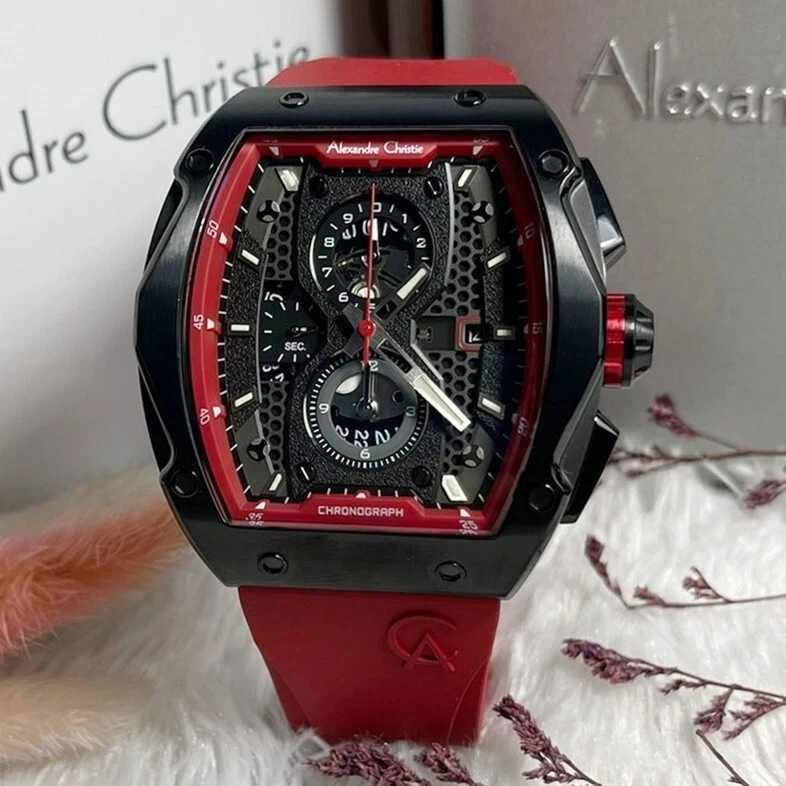 Alexandre Christie Chronograph Red Black Quartz Men s Watch Original AC 6608