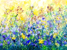 Lavender gold flowers ACEO artist trading card print of original painting
