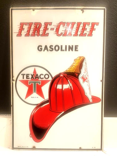 Vintage original 1941 TEXACO FIRE CHIEF GASOLINE porcelain gas pump SIGN , 3-41