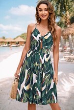 Women’s Tie Front Cut Out Summer Midi Spaghetti Strap Dress Size MED