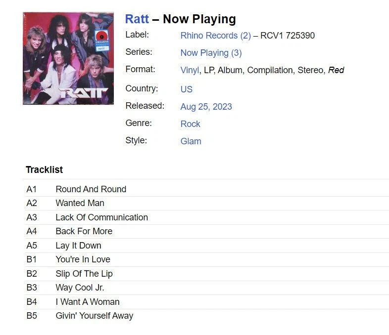 RATT - NOW PLAYING - RED COLOURED 12" VINYL LP RECORD SEALED LIMITED EDITION - Image 2 of 3