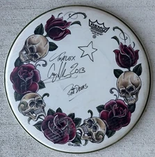 Ravi Drums 2013 Signed Remo Tattoo Drum Head and A Unknown Signature NICE