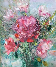 Painting Flower, Rose  Artwork, Flowers Art ,Original Art, Floral Impasto Art 