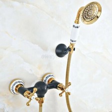 Black Gold Brass Bathroom Shower Faucet Hand Held Shower Mixer Tap Spray wna515