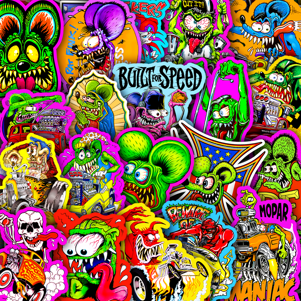 Rat Fink Ed Roth Vinyl Decals 40pcs Hot Rod Custom Car Bike Skateboard ...