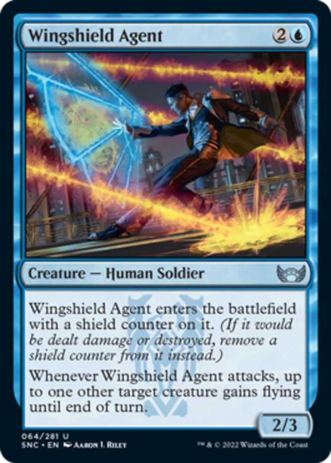 MTG-4x-Near Mint, English-Wingshield Agent - Foil-Streets of New Capenna