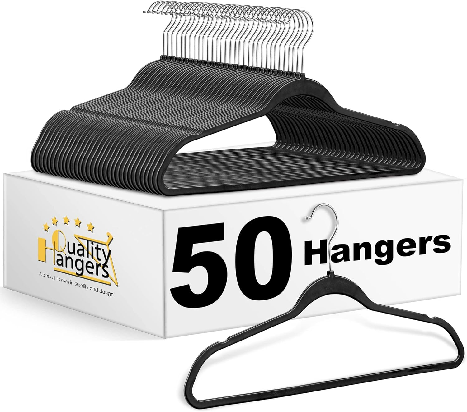 50 Pack Heavy Duty Non-Slip Slim Black Plastic Hangers for Durable Storage